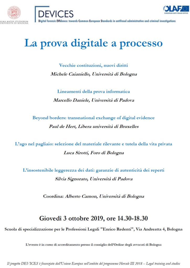 convegno prova informatica DEVICES Bologna 3 ottobre 2019
